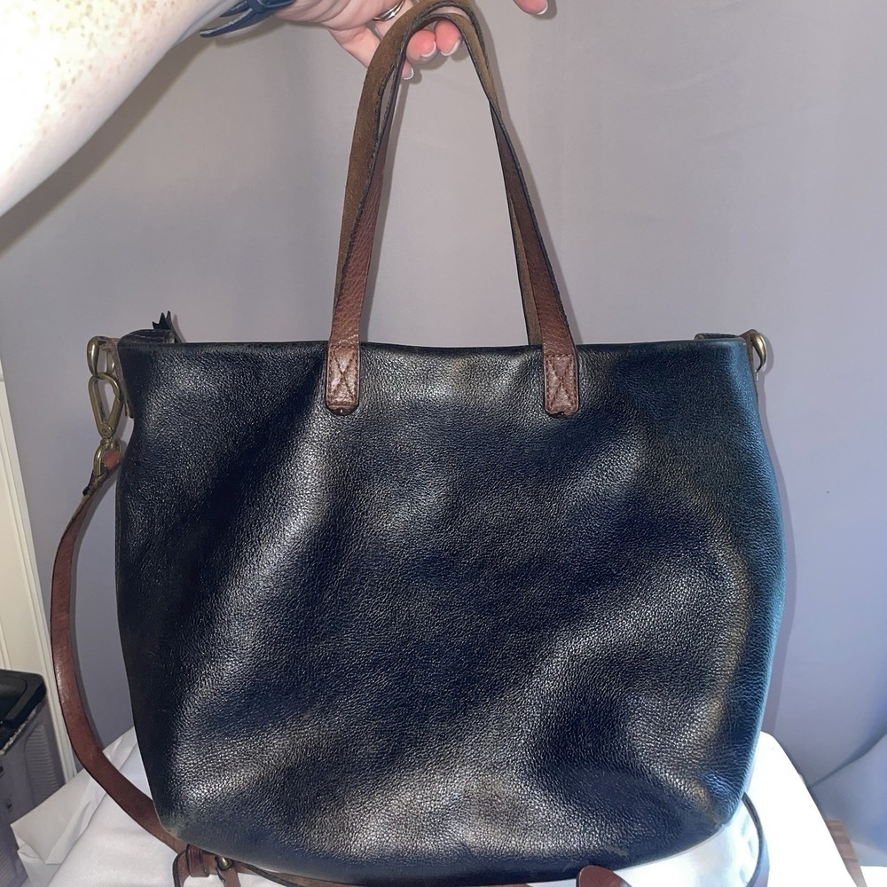 Madewell Black Leather Top Handle Zipper Tote Shoulder Bag Purse Crossbody EUC